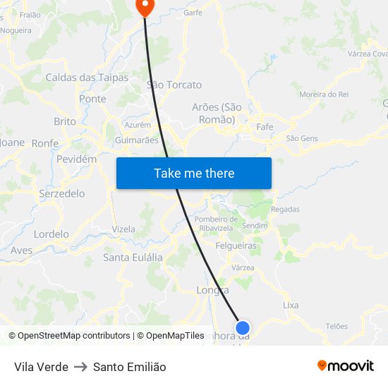 Vila Verde to Santo Emilião map
