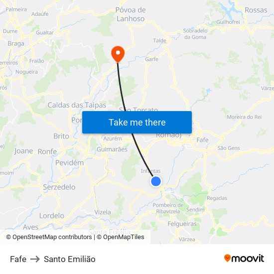Fafe to Santo Emilião map