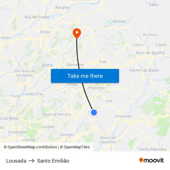 Lousada to Santo Emilião map