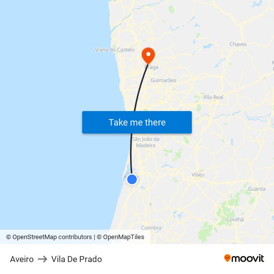 Aveiro to Vila De Prado map
