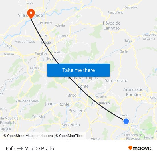 Fafe to Vila De Prado map