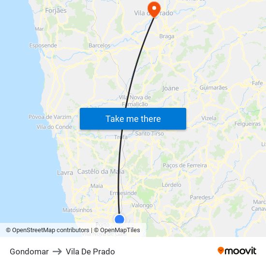 Gondomar to Vila De Prado map