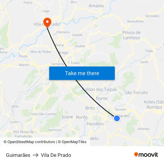 Guimarães to Vila De Prado map