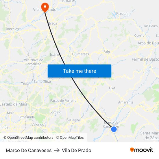 Marco De Canaveses to Vila De Prado map