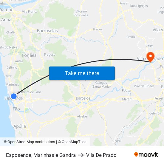Esposende, Marinhas e Gandra to Vila De Prado map