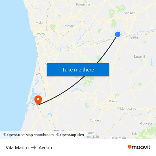 Vila Marim to Aveiro map