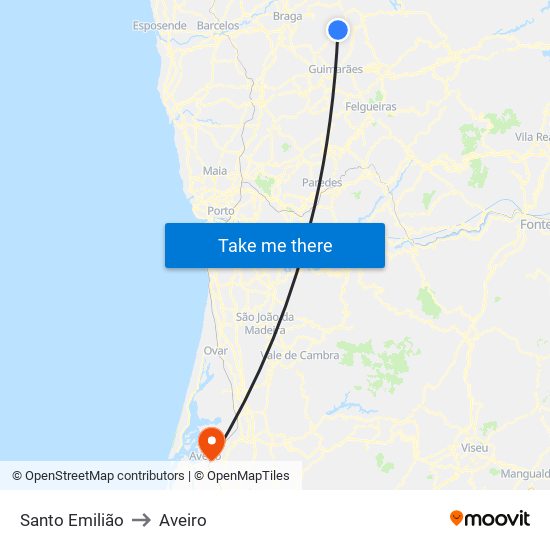 Santo Emilião to Aveiro map