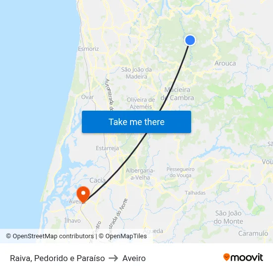 Raiva, Pedorido e Paraíso to Aveiro map