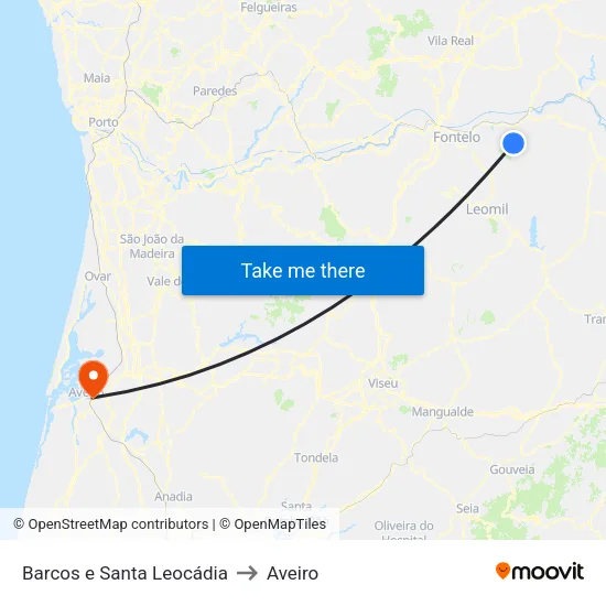 Barcos e Santa Leocádia to Aveiro map