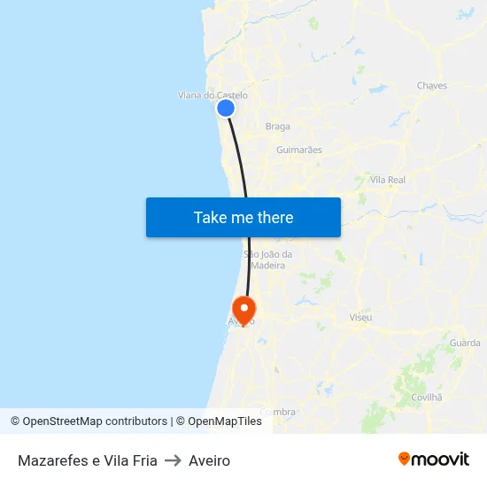 Mazarefes e Vila Fria to Aveiro map