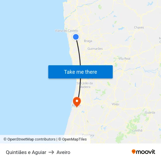 Quintiães e Aguiar to Aveiro map