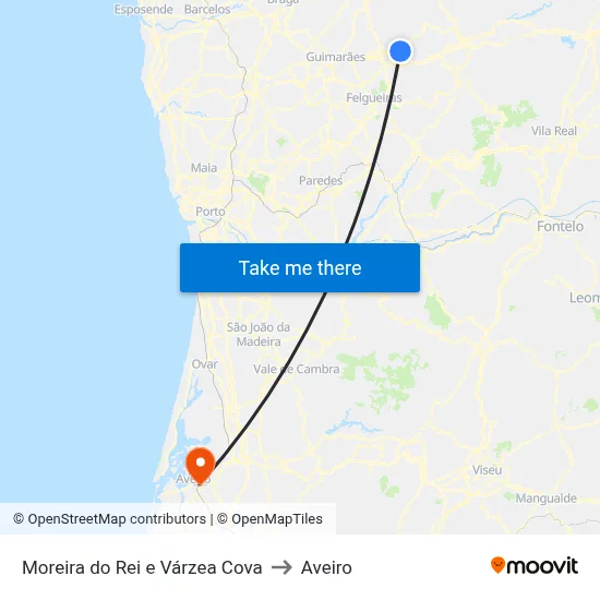 Moreira do Rei e Várzea Cova to Aveiro map