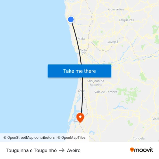 Touguinha e Touguinhó to Aveiro map