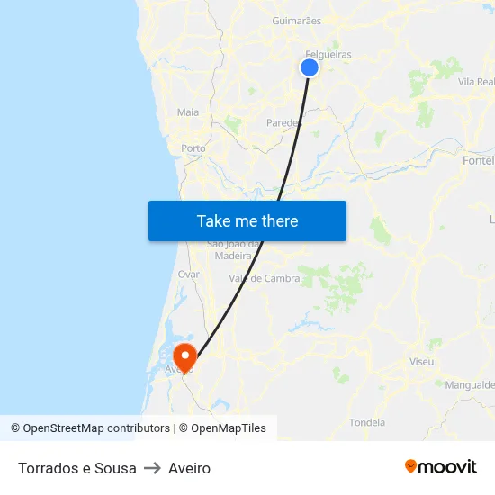 Torrados e Sousa to Aveiro map