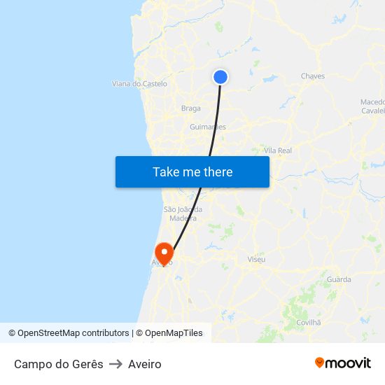 Campo do Gerês to Aveiro map