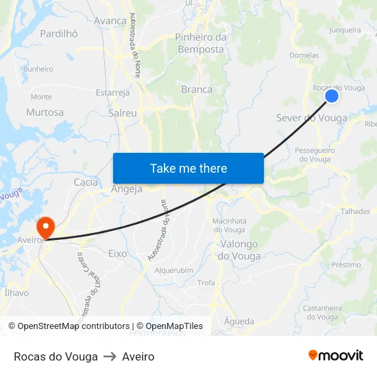 Rocas do Vouga to Aveiro map