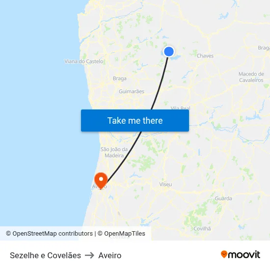 Sezelhe e Covelães to Aveiro map