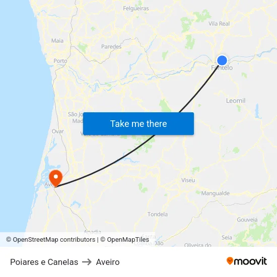 Poiares e Canelas to Aveiro map