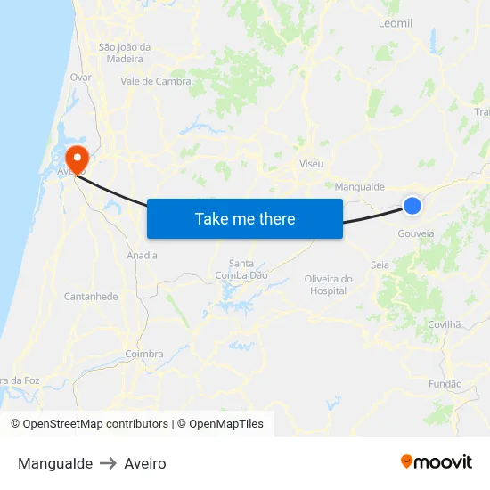 Mangualde to Aveiro map