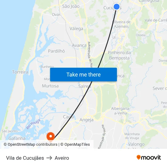 Vila de Cucujães to Aveiro map