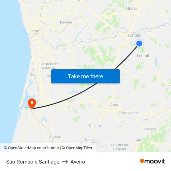 São Romão e Santiago to Aveiro map