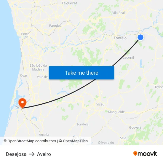 Desejosa to Aveiro map