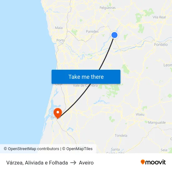 Várzea, Aliviada e Folhada to Aveiro map