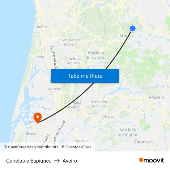 Canelas e Espiunca to Aveiro map
