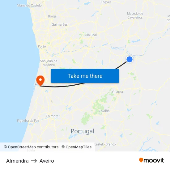 Almendra to Aveiro map