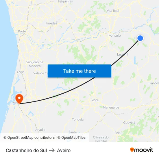 Castanheiro do Sul to Aveiro map