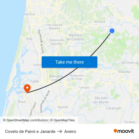 Covelo de Paivó e Janarde to Aveiro map