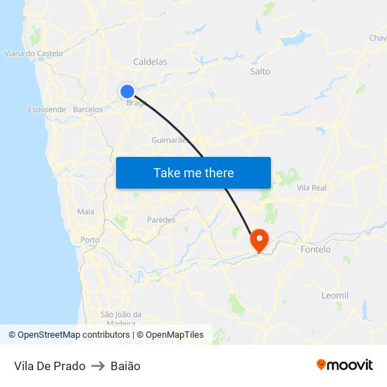 Vila De Prado to Baião map