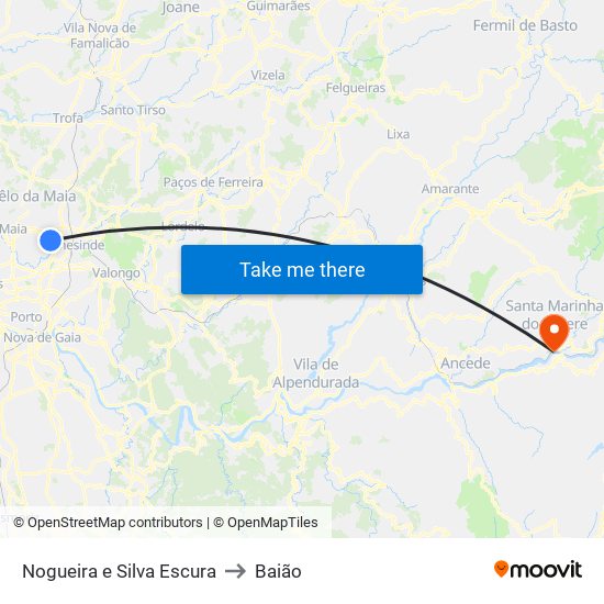 Nogueira e Silva Escura to Baião map