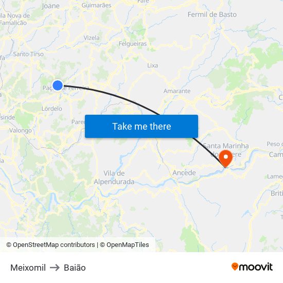 Meixomil to Baião map