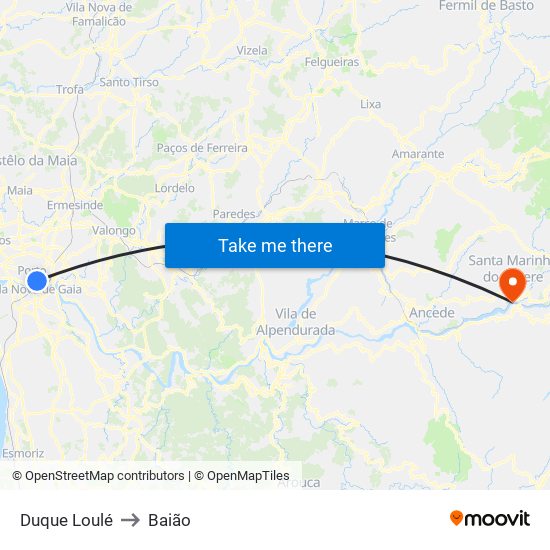 Duque Loulé to Baião map