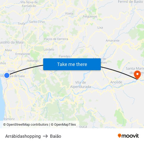Arrábidashopping to Baião map