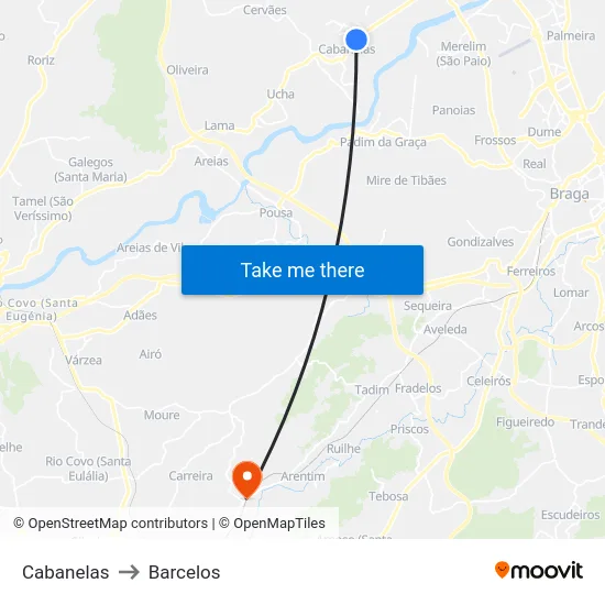 Cabanelas to Barcelos map