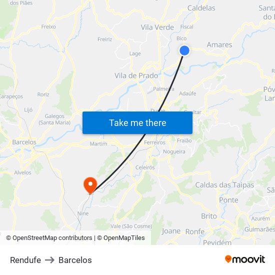Rendufe to Barcelos map