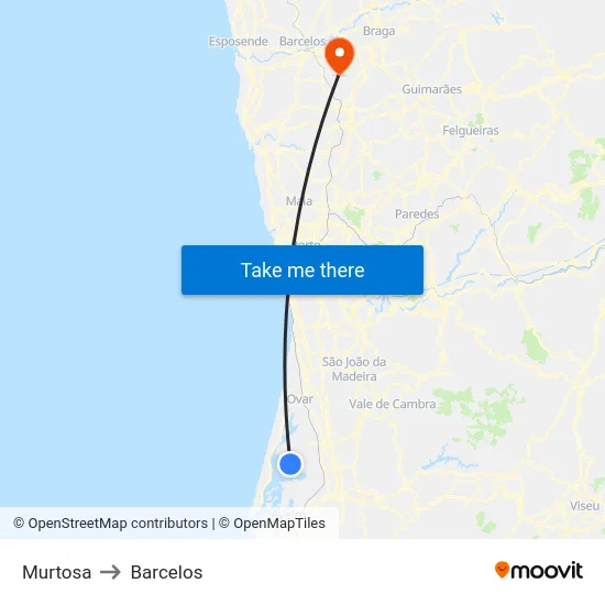 Murtosa to Barcelos map