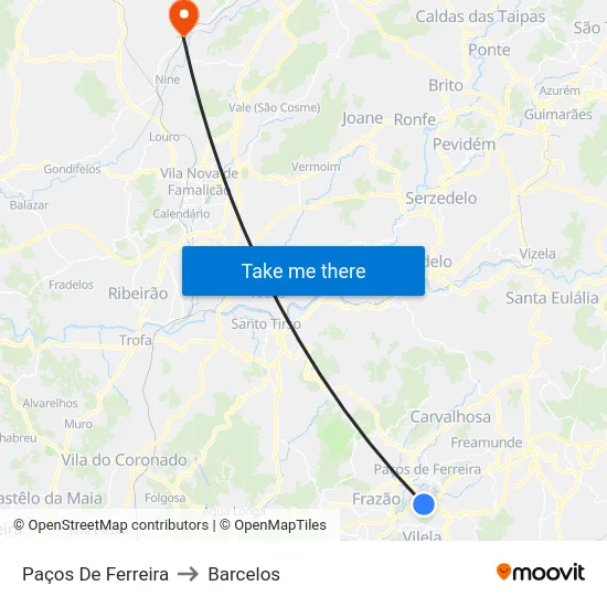 Paços De Ferreira to Barcelos map
