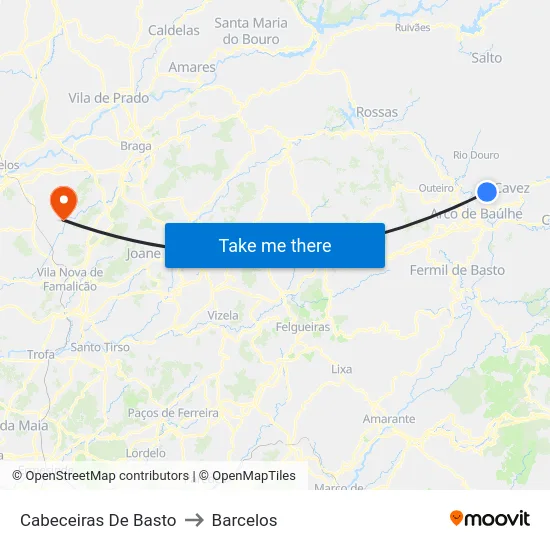 Cabeceiras De Basto to Barcelos map