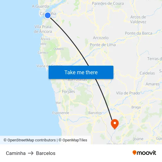 Caminha to Barcelos map