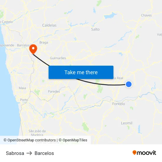 Sabrosa to Barcelos map
