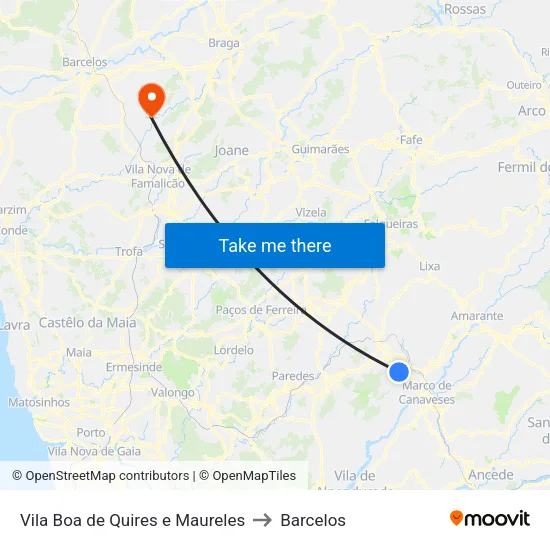Vila Boa de Quires e Maureles to Barcelos map
