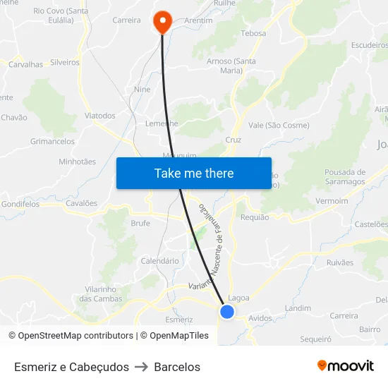 Esmeriz e Cabeçudos to Barcelos map