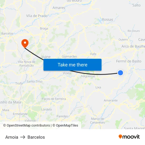 Arnoia to Barcelos map