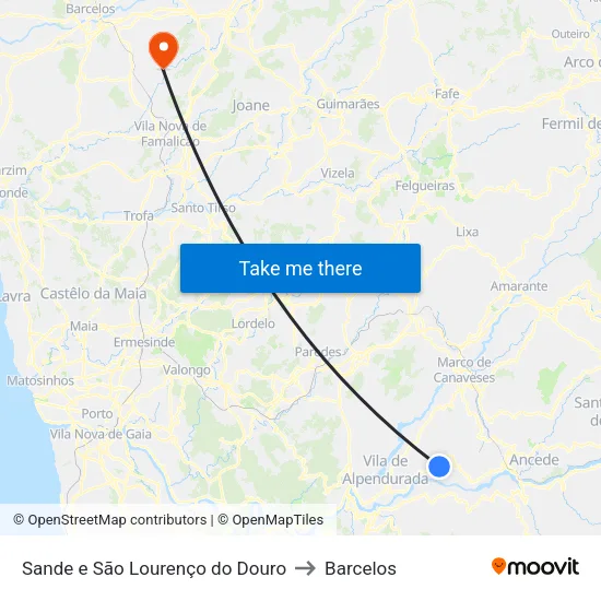 Sande e São Lourenço do Douro to Barcelos map