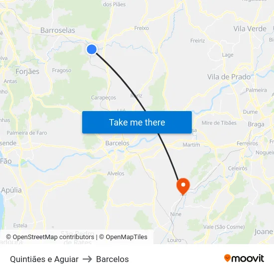 Quintiães e Aguiar to Barcelos map