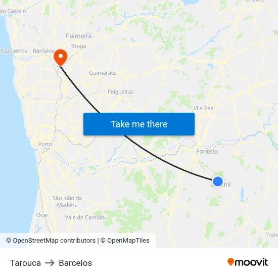Tarouca to Barcelos map