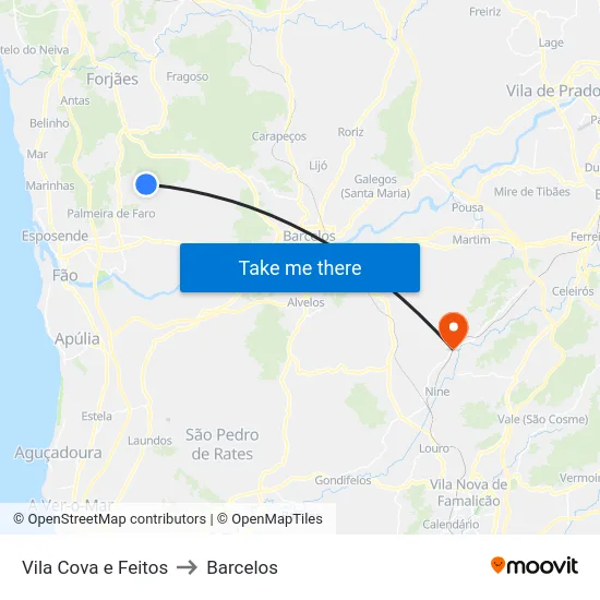Vila Cova e Feitos to Barcelos map